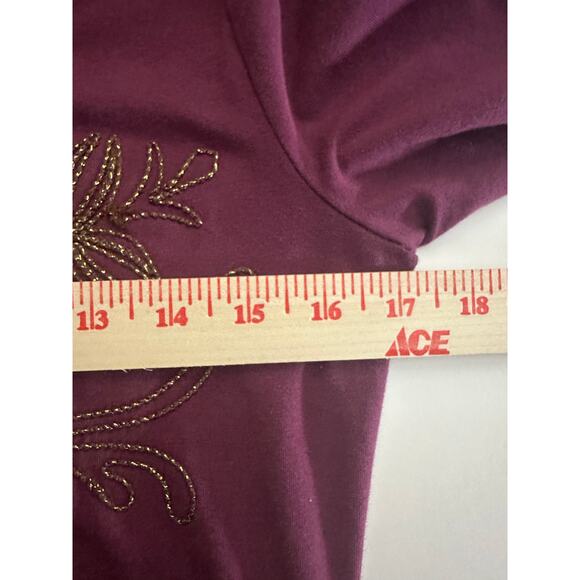 Free People Lady In Waiting‎ Bodycon Dress Sz L Wine Long Sleeve Beaded Gold - Picture 5 of 11